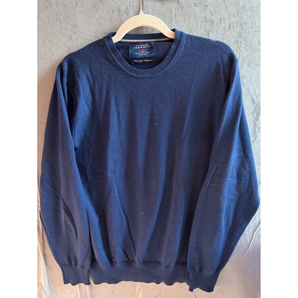 Charles Tyrwhitt Weekend Sweater Men L Blue Merino Wool Crew Neck Preppy Luxury